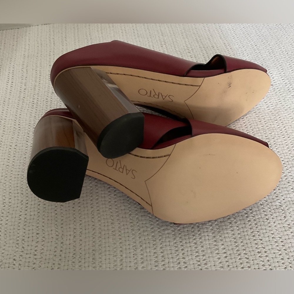 SARTO By Franco Sarto Red Leather Mules with Block Heel - Picture 5 of 11